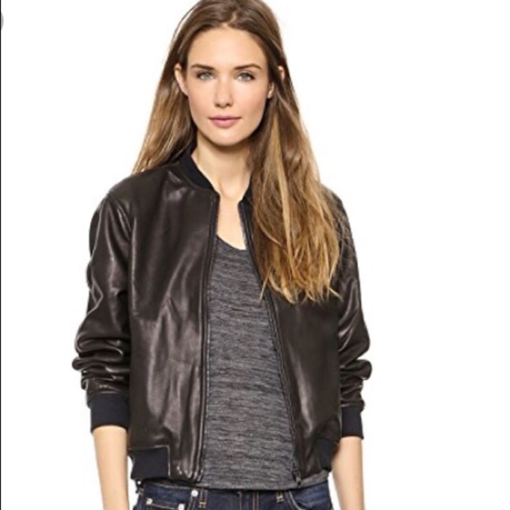 Rag & Bone black lambskin leather bomber jacket, L